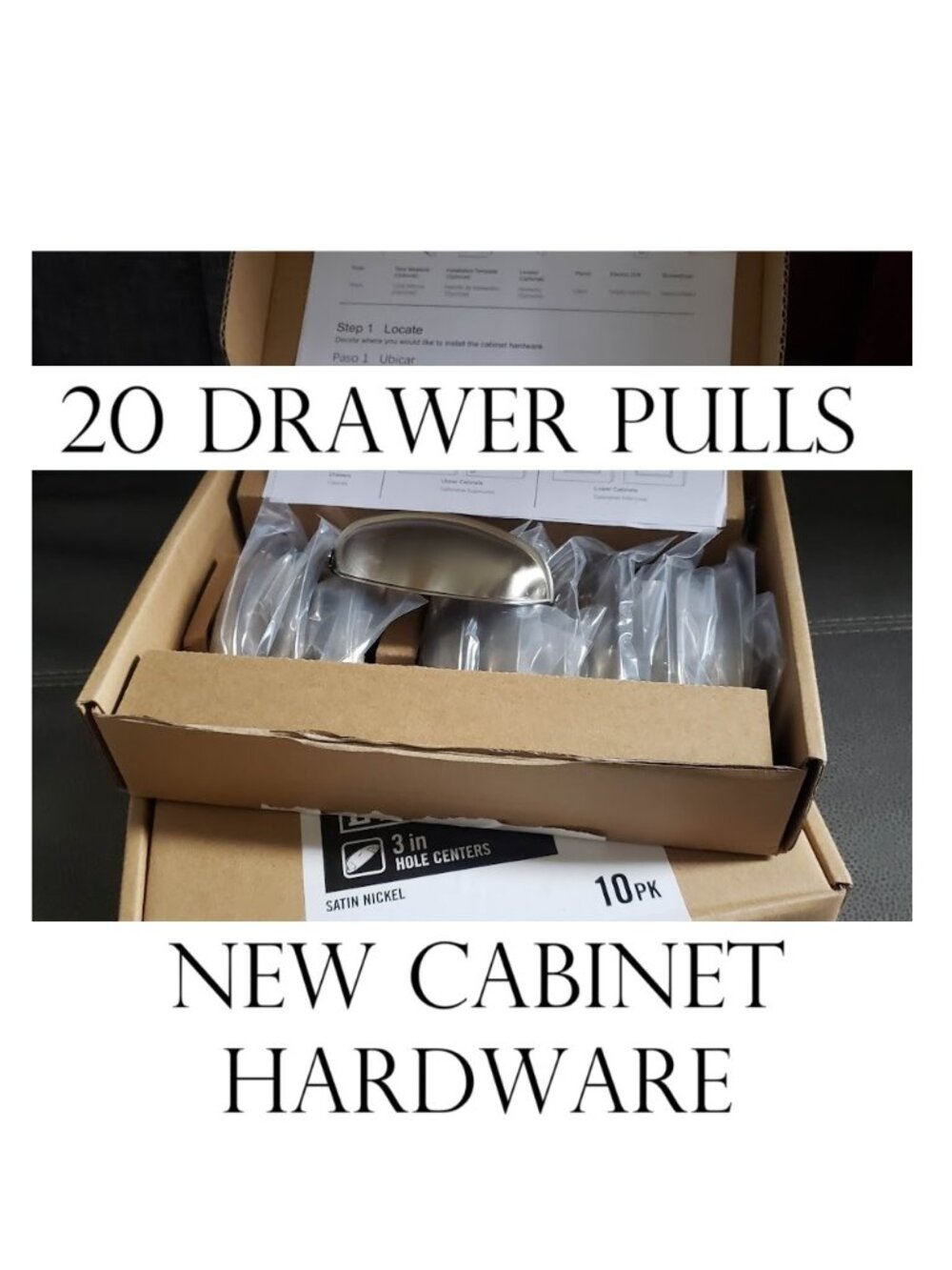 New Everbilt 20 PACK SET 3 in. (76 mm) Satin Nickel Bin Cup Drawer Hardware Pull